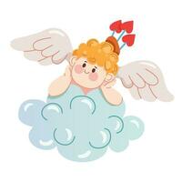 süß Baby Amor auf ein Wolke. komisch wenig Amur, ein Engel mit Flügel und Liebe Pfeile. glücklich Valentinstag Tag Charakter zum Gruß Karten, Banner, und Netz Design. eben Vektor Illustration.