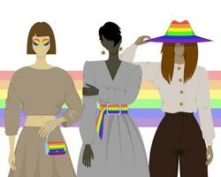 Illustration mit drei Menschen Wer sind LGBT, auf ein Weiß Hintergrund mit ein Regenbogen vektor