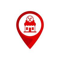 Restaurant Symbol. Vektor Illustration, rot Karte Zeiger mit Restaurant Symbol