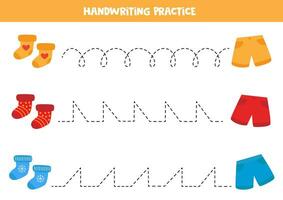 Rückverfolgung Linien zum Kinder. süß bunt kurze Hose und Socken. Handschrift ausüben. vektor