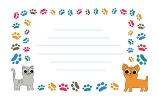 ram tecknad serie hund, katt, fotspår, Tass grafik av de djur. ornament, ikoner med sällskapsdjur. vektor bakgrund för skriva ut design . kort med Plats för text. sällskapsdjur Produkter. sällskapsdjur lägga märke till baner begrepp