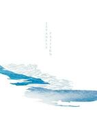 abstrakt Kunst Landschaft mit japanisch Welle Muster Vektor. Natur Kunst Hintergrund mit Blau Bürste Schlaganfall Textur Einladung Karte Vorlage im Jahrgang Stil. Chinesisch traditionell Hand gezeichnet Ozean Design. vektor