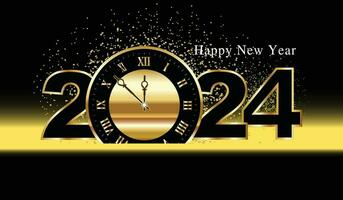 glücklich Neu Jahr 2024 luxuriös Design. kreativ Neu Jahr schwarz und golden Vorlage zum persönlich oder korporativ verwenden. leicht editierbar Vektor