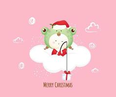 söt baby jultomten på molnet för god jul illustration premium vektor