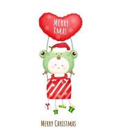söt baby jultomten flyger med luftballong för god jul illustration premium vektor