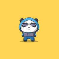 Panda Illustration Logo Vektor mit Brille mit Lächeln