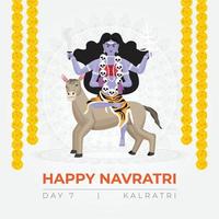 lyckliga navratri -önskningar, konceptkonst av navratri, illustration av 9 avatarer av gudinnan durga, kalratri devi vektor