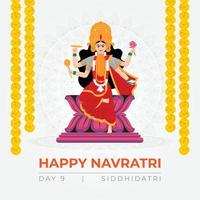 glad navratri önskemål, konceptkonst av navratri, illustration av 9 avatarer av gudinnan durga, siddhidatri vektor