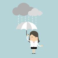 Geschäftsfrau unter einem Regenschirm im Regen. vektor
