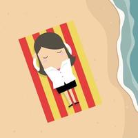 sovande affärskvinna vid stranden vid stranden sommar på semester. vektor