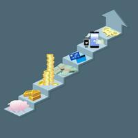 Evolution av pengar. från byteshandel till kryptovaluta. innovation betala metod, kort och mynt, byteshandel och krypto. vektor illustration