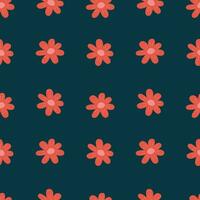 Vektor nahtlos Blumen- Muster. rot eben Blumen auf ein dunkel Blau Hintergrund. kontrastieren Ornament zum Textilien, Papier, Verpackung, Hintergrund.