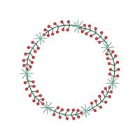 vektor illustration. jul ram med röd bär, grenar och snöflingor.
