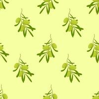 Olive nahtlos Muster. dekorativ Olive Ast. Geäst mit Grün Oliven auf Weiß Hintergrund. zum Etiketten, Verpackung oder Stoff. vektor