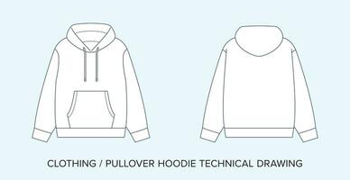 Kapuzenpullover mit Taschen, technisch Zeichnung, bekleidung Entwurf zum Mode Designer vektor