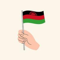 Karikatur Hand halten Malawier Flagge, isoliert Vektor Design.