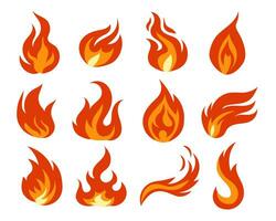 Feuer Flammen einstellen isoliert auf Weiß Hintergrund. Vektor Illustration.