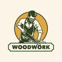 Jahrgang Hand gezeichnet Holzzeichen Handwerker Logo Etikette vektor