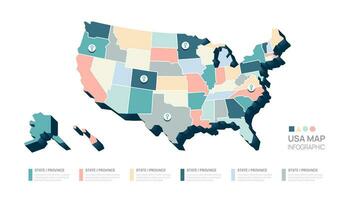 das vereinigt Leinwand, ein modern Infografik von das USA Karte Vorlage, Vektor Illustration.