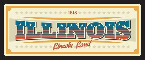 Illinois förenad stater retro resa tallrik vektor