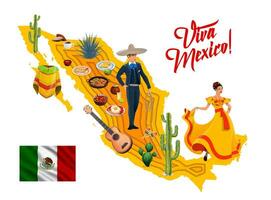 viva Mexiko, Mexikaner Papier Schnitt Karte mit Zeichen vektor