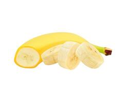 realistisch reif Banane ganze Obst und Scheibe Hälfte vektor