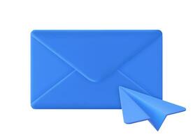 3d machen geschlossen Mail Briefumschlag mit Papier Flugzeug Symbol isoliert auf Weiß Hintergrund. Neu ungelesen Email Benachrichtigung. Vektor Illustration