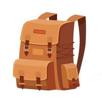 Karikatur Camping Rucksack wie Reise und Tourismus Symbol isoliert auf Weiß Hintergrund. Outfit von Reisender. Wandern Reise. Vektor Illustration im eben Stil