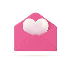 3d framställa valentine dag kuvert med hjärta. kärlek hjärta i brev meddelande på vit bakgrund. symbol av hjärtans dag. ger kärlek post. vektor illustration