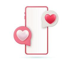 3d machen Smartphone mit Luftblasen und Herzen Design von Liebe Leidenschaft romantisch Valentinsgrüße Tag Hochzeit Dekoration und Ehe Thema Vektor Illustration