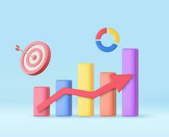 3d Lager Diagramm und Pfeil schlagen das Center von das Ziel. Geschäft Ziel Leistung Konzept. Optimierung Lager Markt zu investieren Geschäft Webseite Entwicklung Konzept.3d Wiedergabe. Vektor Illustration