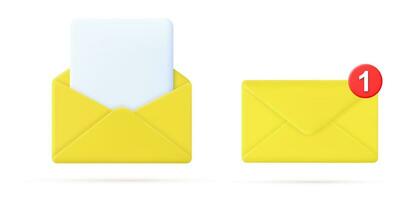 3d machen Mail Briefumschlag mit Papier Unterlagen Symbol isoliert auf Weiß Hintergrund. lesen online Botschaft. realistisch Symbol Kommunikation. Geschäft Nachrichten und Einladungen. Vektor Illustration