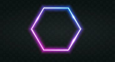 Neon- Rahmen zum Ihre Design. Neon- Hexagon Beleuchtung unterzeichnen. abstrakt Neon- Hintergrund zum Schild oder Werbetafel. geometrisch glühen Gliederung gestalten oder Laser- glühend Linien. Vektor Illustration.