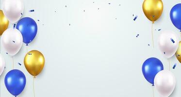 Feier Party Banner mit Farbe Luftballons und Konfetti Hintergrund. großartig Öffnung Karte Luxus Gruß reich. Dekoration Element zum Geburt Tag Feier Gruß Karte Design. Vektor Illustration