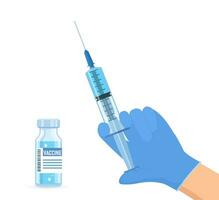 ampull och spruta med läkemedel. coronavirus covid 19 vaccination begrepp. injektion spruta nålar. medicinsk Utrustning. sjukvård, sjukhus och medicinsk diagnostik. vektor
