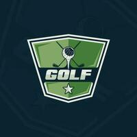 golf klubb emblem logotyp vektor illustration mall ikon grafisk design. pinne och boll av sport tecken eller symbol för turnering eller liga team med bricka skydda begrepp