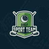 golf klubb emblem logotyp vektor illustration mall ikon grafisk design. pinne och boll av sport tecken eller symbol för turnering eller liga team med bricka skydda begrepp