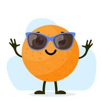 süß und komisch Orange Charakter mit Sonnenbrille. bunt Sommer- Design. Vektor Illustration im eben Stil
