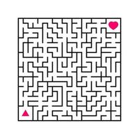 abstrakt fyrkantig labyrint. ett intressant och användbart spel för barn. hitta vägen från pil till hjärta. enkel platt vektorillustration isolerad på vit bakgrund. vektor