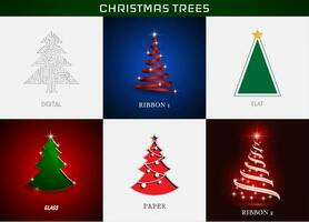 einstellen von Weihnachten Bäume Digital, Band, Wohnung, Glas. Vektor