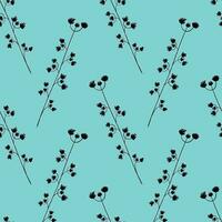 Vektor Muster mit Klingen von Gras, Frühling Kräuter, Zweige mit Blätter im handgemalt Stil auf ein Blau Hintergrund. botanisch Illustration zum Stoffe, Geschenk Verpackung, Kleidung