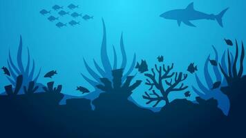 marinmålning vektor illustration. landskap av natur i de botten hav med fisk och korall rev. hav värld landskap för illustration, bakgrund eller tapet