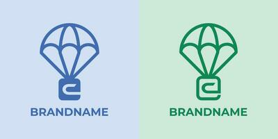 första c fallskärmsnedsläpp logotyp uppsättning, bra för företag relaterad till fallskärmsnedsläpp eller fallskärmar med c första vektor