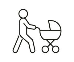 Person gehen mit Baby Kinderwagen, Linie Symbol. Neugeborene im Wagen. Mutterschaft. Vektor Illustration