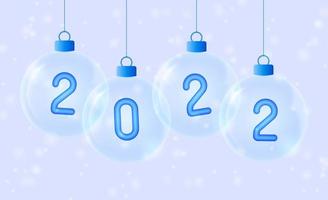 2022 Frohes neues Jahr. blaue Zahl in Glaskugel. Weihnachten feiern Party 2022. Weihnachtsplakat, Banner, Deckblatt, Broschüre, Flyer, Layoutdesign vektor