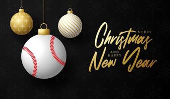 Frohe Weihnachten und ein glückliches neues Jahr Luxus-Sport-Grußkarte. Baseball-Ball als Weihnachtskugel im Hintergrund. Vektor-Illustration. vektor