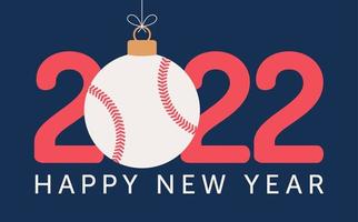 2022 gott nytt år baseball vektor illustration. platt stil sport 2022 gratulationskort med en baseballboll på färgbakgrunden. vektor illustration.