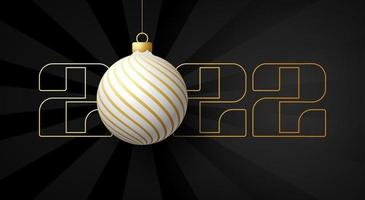 2022 Frohes neues Jahr. Luxus-Grußkarte mit einer weißen und goldenen Weihnachtsbaumkugel auf dem königlichen schwarzen Hintergrund. Vektor-Illustration vektor