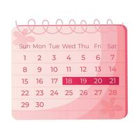 Menstruation Kalender zum Menstruation Kontrolle, Schwangerschaft Planung, Zeitplan markiert Tage. Menstruation- Zeitraum Produkte, weiblich Natur. feminin Hygiene während das Menstruation- Zyklus. Frauen Gesundheit, pms vektor