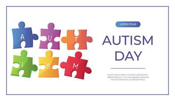 promo baner värld autism medvetenhet dag med kontursåg pussel bitar med text. internationell solidaritet, aspergers dag. hälsa vård, mental sjukdom. social media posta för affisch, reklam, omslag vektor